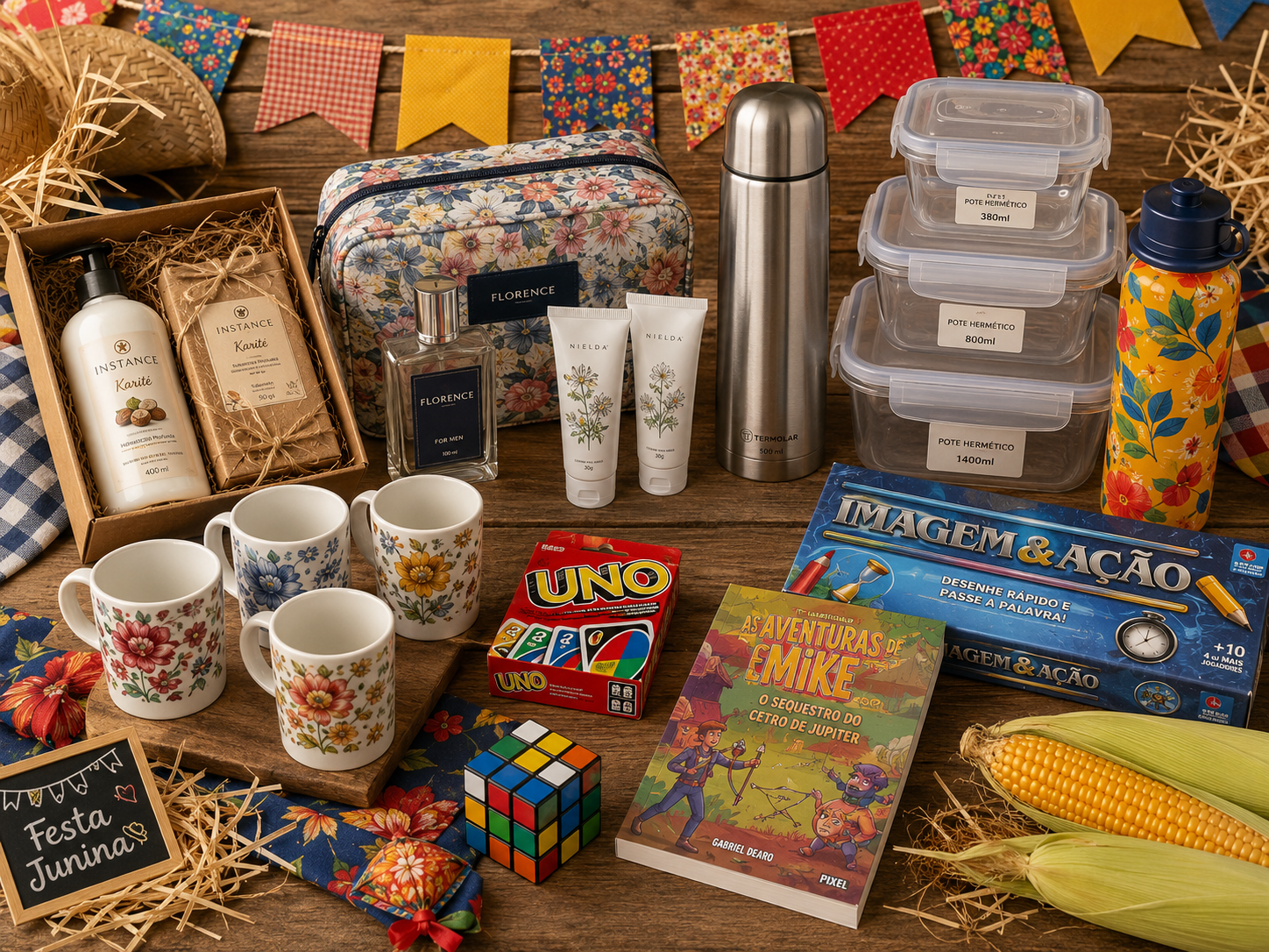 Prêmios dos sorteios da Festa Country: kits de beleza, jogos, canecas, garrafas térmicas e muito mais